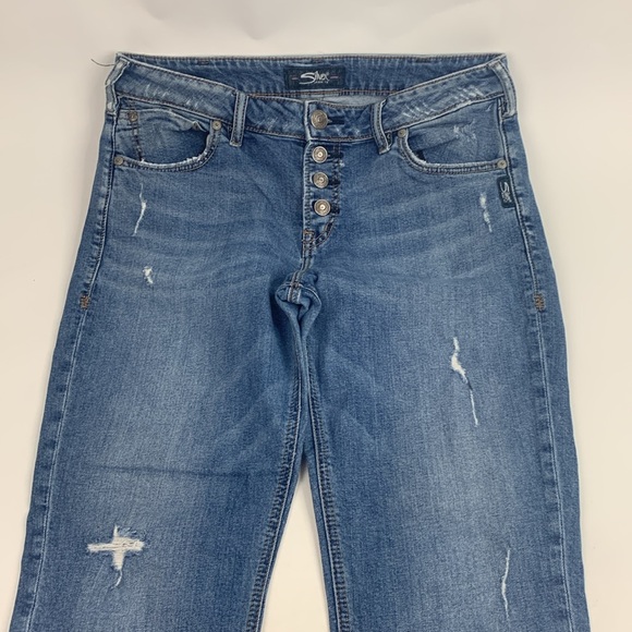 Silver Jeans Avery Slim Crop Size 31 Stretch Medium wash denim distressed NWOT - Picture 3 of 14